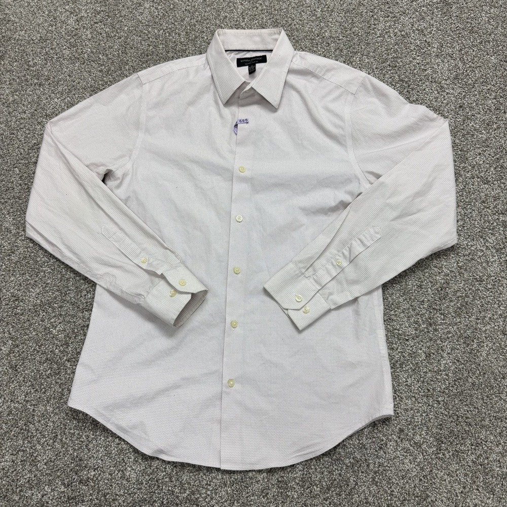 Banana Republic Dress Shirt Mens 14.5 32/33 Polka Dot Slim Non Iron Long Sleeve